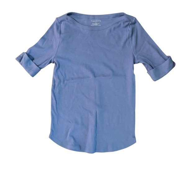 NEW Talbots Tunic Women’s M Blue Elbow Sleeve Ribbed Top Cotton Quiet Luxury - Picture 1 of 11